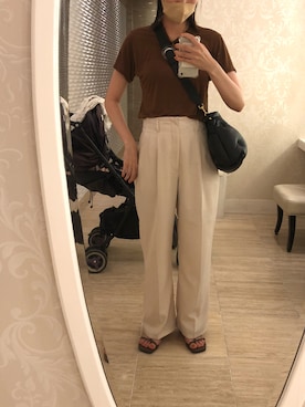 「GU（ジーユー）のアイテム（スラックス、ホワイト系）」を使った、3さん（レディース・170cm）の夏コーディネート