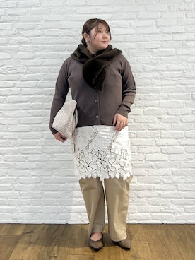 「アイテム（チュニック、ホワイト系）」を使った、まつさん（レディース・162cm）の秋コーディネート