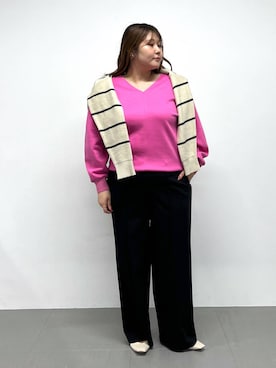 「BARNYARDSTORM（バンヤードストーム）のBARNYARDSTORM / TRスムースVネックプルオーバー/ マシンウォッシャブル 【YouTube「i.style closet」紹介アイテム】（スウェット）」を使った、まつさん（レディース・162cm）の秋コーディネート