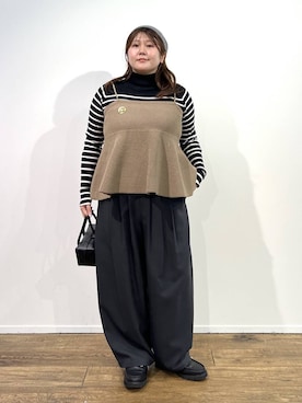 「BARNYARDSTORM（バンヤードストーム）のBARNYARDSTORM / チェーンストラップキャミニット / ハンドウォッシャブル（ニット/セーター）」を使った、まつさん（レディース・162cm）の秋コーディネート