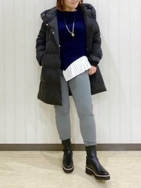 「ドッキング」｜「アイテム（ダウンジャケット/コート）」を使った、まつさん（レディース・162cm）の冬コーディネート