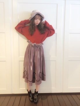 「アイテム（ハット、パープル系）」を使った、藤原美香さん（レディース・153cm）の夏コーディネート