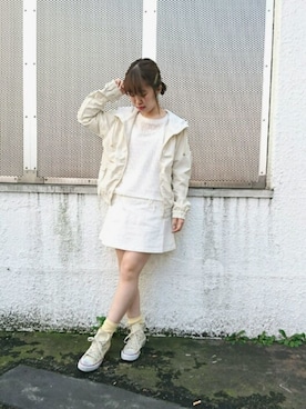 「merry jenny（メリージェニー）のアイテム（ブルゾン）」を使った、藤原美香さん（レディース・153cm）の春コーディネート