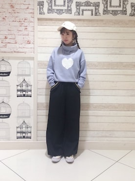 「merry jenny（メリージェニー）のアイテム（キャップ）」を使った、藤原美香さん（レディース・153cm）の冬コーディネート