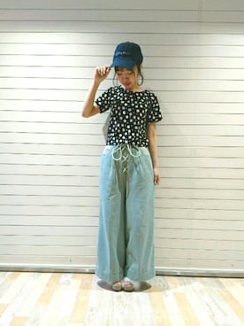「merry jenny（メリージェニー）のアイテム（キャップ）」を使った、藤原美香さん（レディース・153cm）の春コーディネート
