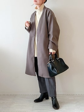 「Samansa Mos2 blue（サマンサモスモスブルー）のアイテム（ノーカラーコート）」を使った、chakoさん（レディース・155cm）の秋コーディネート