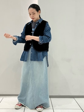 「アイテム（デニムスカート）」を使った、suu.さん（レディース・152cm）の秋コーディネート