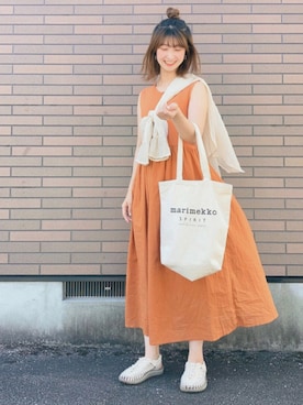 「Samansa Mos2 blue（サマンサモスモスブルー）のアイテム（ワンピース、オレンジ系）」を使った、ぷしゅさん（レディース・158cm）の夏コーディネート