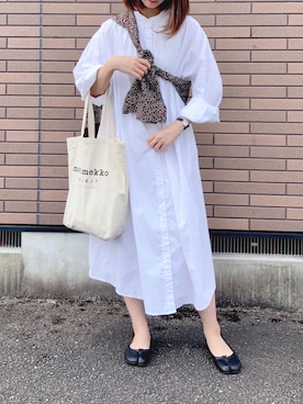 「たすき掛け」｜「アイテム（シャツワンピース）」を使った、ぷしゅさん（レディース・158cm）の秋コーディネート