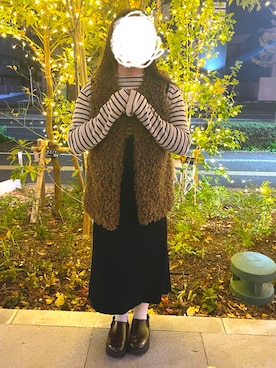 「アイテム（ベスト、ブラウン系）」を使った、ぽんさん（レディース・159cm）の秋コーディネート