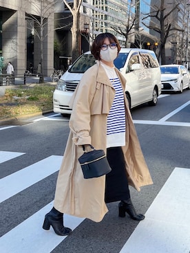 「DISCOAT（ディスコート）のアイテム（トレンチコート）」を使った、yuyuさん（レディース・157cm）の冬コーディネート