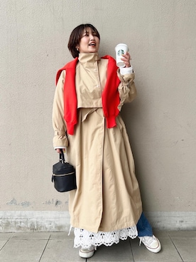 「DISCOAT（ディスコート）のアイテム（トレンチコート）」を使った、yuyuさん（レディース・157cm）の春コーディネート
