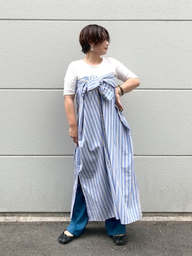 「センタープレスパンツ」｜「アイテム（ワンピース/ドレス）」を使った、yuyuさん（レディース・157cm）の秋コーディネート