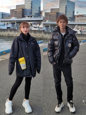 「MONCLER（モンクレール）のアイテム（ダウンジャケット/コート）」を使った、インスタ→bz178koshu47さん（レディース・160cm）の冬コーディネート
