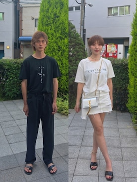 「ネットで購入のアイテム（パンツ、ブラック系）」を使った、インスタ→bz178koshu48さん（レディース・160cm）の夏コーディネート