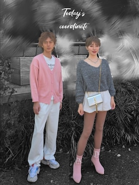 「Vネックニット」｜インスタ→bz178koshu47さん（レディース・160cm）の春コーディネート