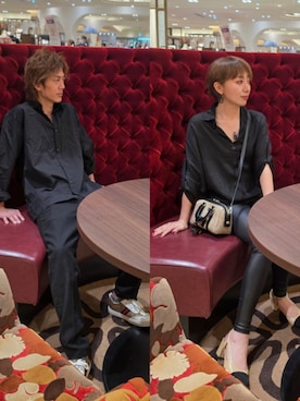 「ネットで購入のアイテム（シャツ/ブラウス、ブラック系）」を使った、インスタ→bz178koshu48さん（レディース・160cm）の春コーディネート