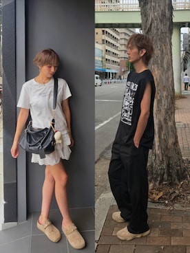 「temuのアイテム（その他シューズ、ベージュ系）」を使った、インスタ→bz178koshu48さん（レディース・160cm）の秋コーディネート