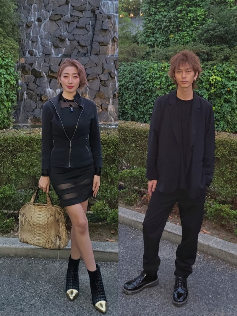 ブラック系のテーラードジャケット、ブラック系のパンツ、ブラック系のローファーを着用したレディースの秋コーディネートの1枚目の写真