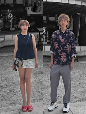 「temuのアイテム（シャツ/ブラウス、ブラック系）」を使った、インスタ→bz178koshu48さん（レディース・160cm）の夏コーディネート