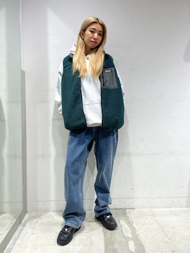「XLARGE（エクストララージ）のアイテム（その他アウター）」を使った、西端真由さん（レディース・158cm）の秋コーディネート