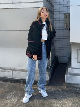 「秋トレンド2021」｜「アイテム（ブルゾン）」を使った、西端真由さん（レディース・158cm）の秋コーディネート