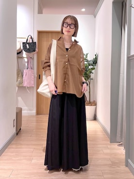 「LOWRYS FARM（ローリーズファーム）のスタイルＵＰクロスカップキャミ　100757（Tシャツ/カットソー、ブラック系）」を使った、y_nさん（レディース・163cm）の春コーディネート