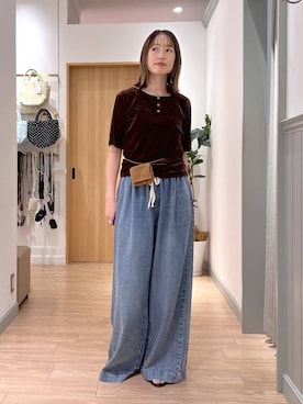 「LOWRYS FARM（ローリーズファーム）のベロアホルター２Ｐ５Ｓ　1052782（Tシャツ/カットソー、ブラウン系）」を使った、y_nさん（レディース・163cm）の夏コーディネート