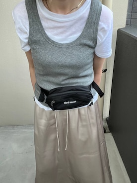 「LOWRYS FARM（ローリーズファーム）のスタイルＵＰクロスカップキャミ　100757（Tシャツ/カットソー、ホワイト系）」を使った、y_nさん（レディース・163cm）の夏コーディネート