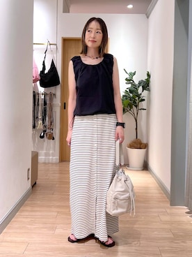 「LOWRYS FARM（ローリーズファーム）の２ＷＡＹバルンノースリーブ 1049041（シャツ/ブラウス、ブラック系）」を使った、y_nさん（レディース・163cm）の夏コーディネート