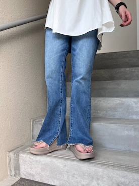 「OOFOS（ウーフォス）の【HEREIAM】OOFOS（ウーフォス）OOmega（サンダル、ベージュ系）」を使った、y_nさん（レディース・163cm）の夏コーディネート
