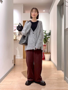 「LOWRYS FARM（ローリーズファーム）のシャギーロングＶカーディガン　595935（カーディガン/ボレロ）」を使った、y_nさん（レディース・163cm）の冬コーディネート