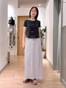 「LOWRYS FARM（ローリーズファーム）のリンガーＴＥＥ 638394（Tシャツ/カットソー、グレー系）」を使った、y_nさん（レディース・163cm）の夏コーディネート