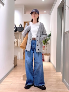 「LOWRYS FARM（ローリーズファーム）のシャギーロングＶカーディガン　595935（カーディガン/ボレロ）」を使った、y_nさん（レディース・163cm）の秋コーディネート