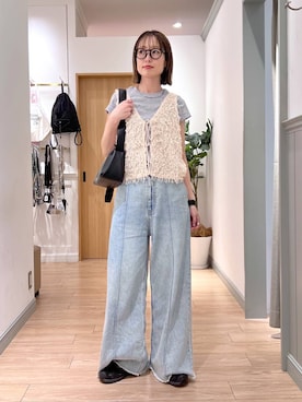 「LOWRYS FARM（ローリーズファーム）のハイウエストバギーデニム 637569（デニムパンツ、ブルー系）」を使った、y_nさん（レディース・163cm）の夏コーディネート