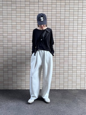 「LOWRYS FARM（ローリーズファーム）のカットイージーカーブパンツ 292362（スウェットパンツ、グレー系）」を使った、y_nさん（レディース・163cm）の夏コーディネート
