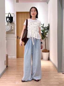 「LOWRYS FARM（ローリーズファーム）のイージーバギーデニム　601067（デニムパンツ、ブルー系）」を使った、y_nさん（レディース・163cm）の夏コーディネート