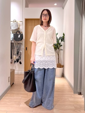 「LOWRYS FARM（ローリーズファーム）のレースエプロン　1032354（バンダナ/スカーフ、ホワイト系）」を使った、y_nさん（レディース・163cm）の夏コーディネート