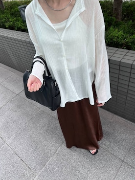 「LOWRYS FARM（ローリーズファーム）のスタイルＵＰクロスカップキャミ　100757（Tシャツ/カットソー、ホワイト系）」を使った、y_nさん（レディース・163cm）の夏コーディネート