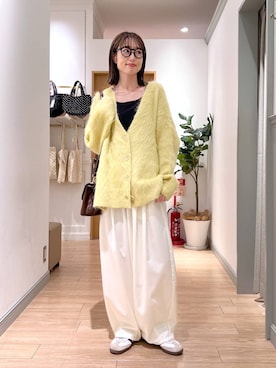 「LOWRYS FARM（ローリーズファーム）のシャギーロングＶカーディガン　595935（カーディガン/ボレロ）」を使った、y_nさん（レディース・163cm）の秋コーディネート