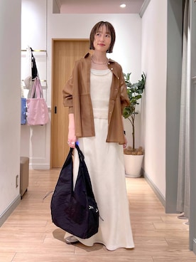 「LOWRYS FARM（ローリーズファーム）のスタイルＵＰクロスカップキャミ　100757（Tシャツ/カットソー、ホワイト系）」を使った、y_nさん（レディース・163cm）の春コーディネート