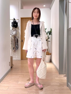 「LOWRYS FARM（ローリーズファーム）のスタイルＵＰクロスカップキャミ　100757（Tシャツ/カットソー、ブラック系）」を使った、y_nさん（レディース・163cm）の夏コーディネート