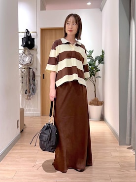 「LOWRYS FARM（ローリーズファーム）のストレッチサテンスカート　 290120（スカート、ブラウン系）」を使った、y_nさん（レディース・163cm）の夏コーディネート