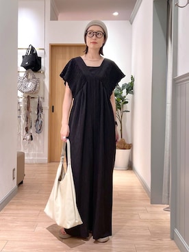 「LOWRYS FARM（ローリーズファーム）のスタイルＵＰクロスカップキャミ　100757（Tシャツ/カットソー、ブラック系）」を使った、y_nさん（レディース・163cm）の夏コーディネート