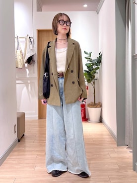 「LOWRYS FARM（ローリーズファーム）のスタイルＵＰクロスカップキャミ　100757（Tシャツ/カットソー、ホワイト系）」を使った、y_nさん（レディース・163cm）の春コーディネート