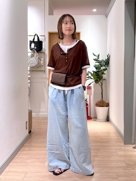 「LOWRYS FARM（ローリーズファーム）のスタイルＵＰクロスカップキャミ　100757（Tシャツ/カットソー、ブラック系）」を使った、y_nさん（レディース・163cm）の夏コーディネート
