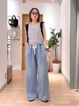 「LOWRYS FARM（ローリーズファーム）のスタイルＵＰクロスカップキャミ　100757（Tシャツ/カットソー、ブラック系）」を使った、y_nさん（レディース・163cm）の夏コーディネート