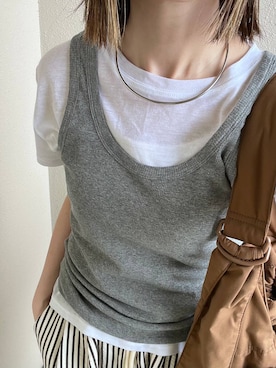 「LOWRYS FARM（ローリーズファーム）のＢＡＳＩＣシアータンク 1042099（タンクトップ、グレー系）」を使った、y_nさん（レディース・163cm）の夏コーディネート