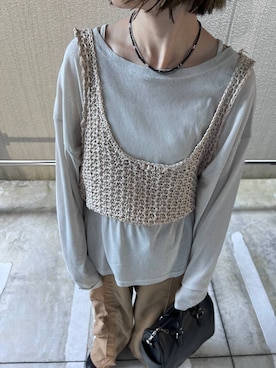 「LOWRYS FARM（ローリーズファーム）のスタイルＵＰクロスカップキャミ　100757（Tシャツ/カットソー、ホワイト系）」を使った、y_nさん（レディース・163cm）の春コーディネート