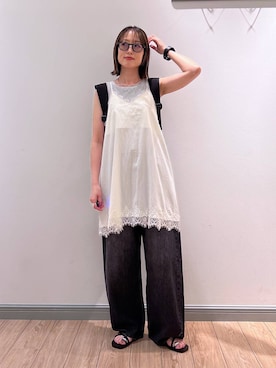 「LOWRYS FARM（ローリーズファーム）のステンレスフープチョーカー 127295（チョーカー、シルバー系）」を使った、y_nさん（レディース・163cm）の夏コーディネート